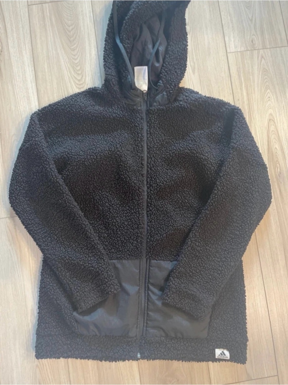 adidas Women’s Black Sherpa Zip-Up Hooded Jacket